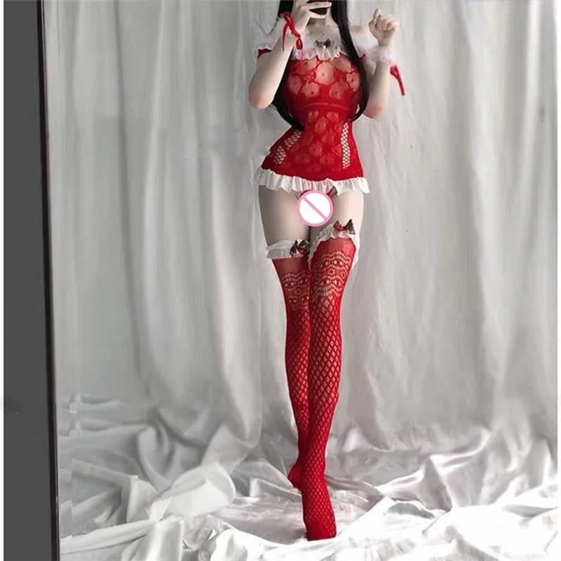 Red Fishnet Holiday Set