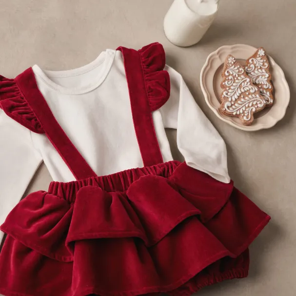 Red Velvet Jumper Skirt Set