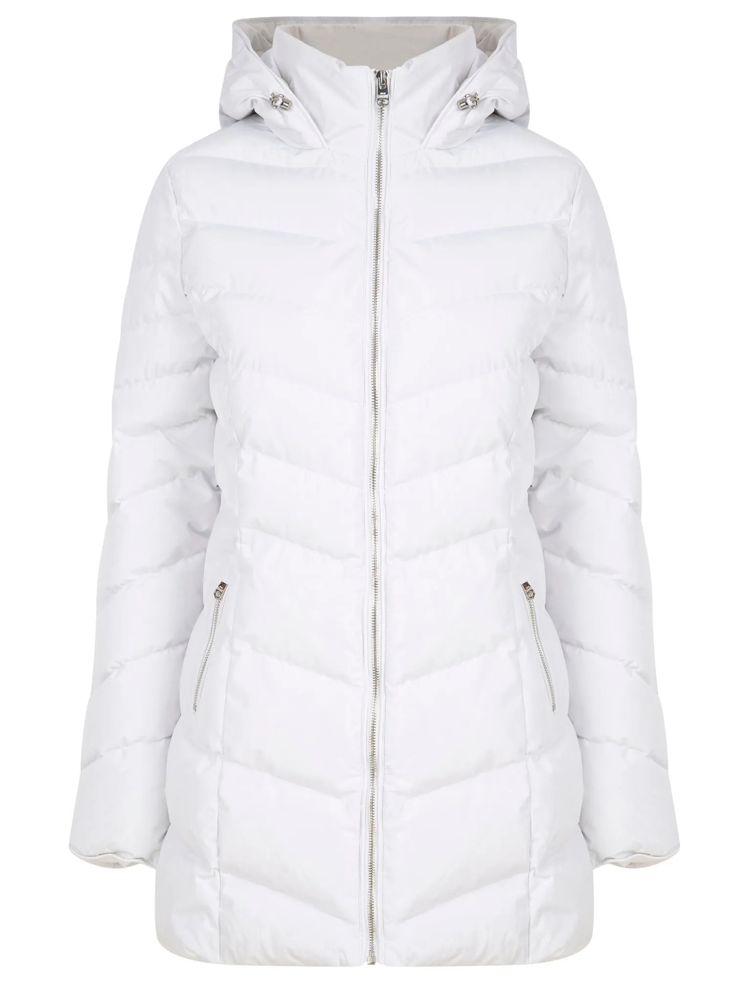 Safflower 2 Longline Quilted Puffer Coat with Hood In White - Tokyo Laundry