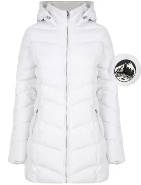 Safflower 2 Longline Quilted Puffer Coat with Hood In White - Tokyo Laundry