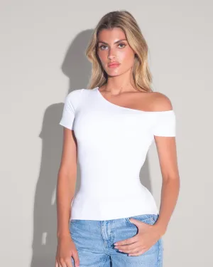 Shapey Short Sleeve One Shoulder Top - White