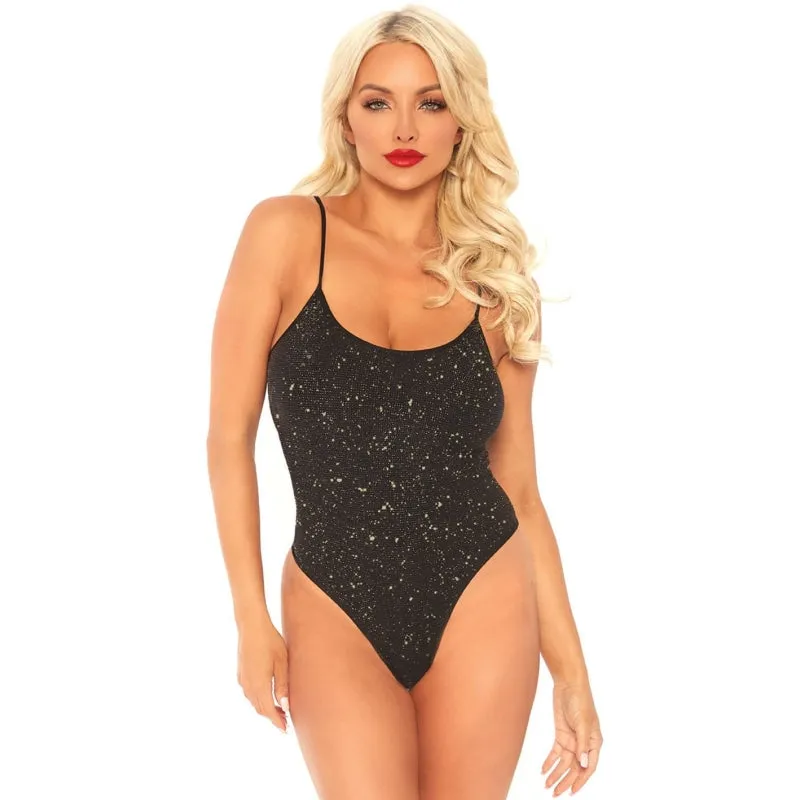 Shimmer Lurex Opaque Thong Back Bodysuit - Black/gold - One Size