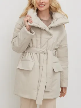 Stand Collar Tie Trendy Front Quilted Puffer Coat