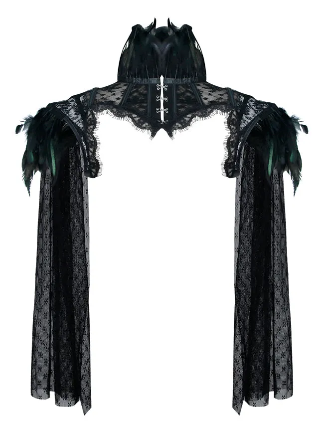 Steampunk High Neck Feather Jacket Shrug with Long Sleeves