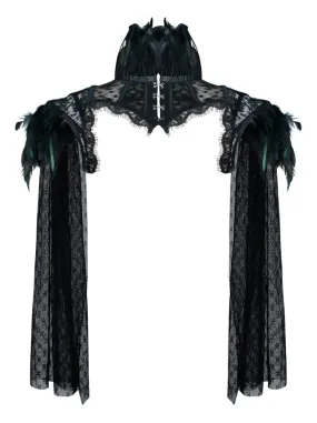 Steampunk High Neck Feather Jacket Shrug with Long Sleeves