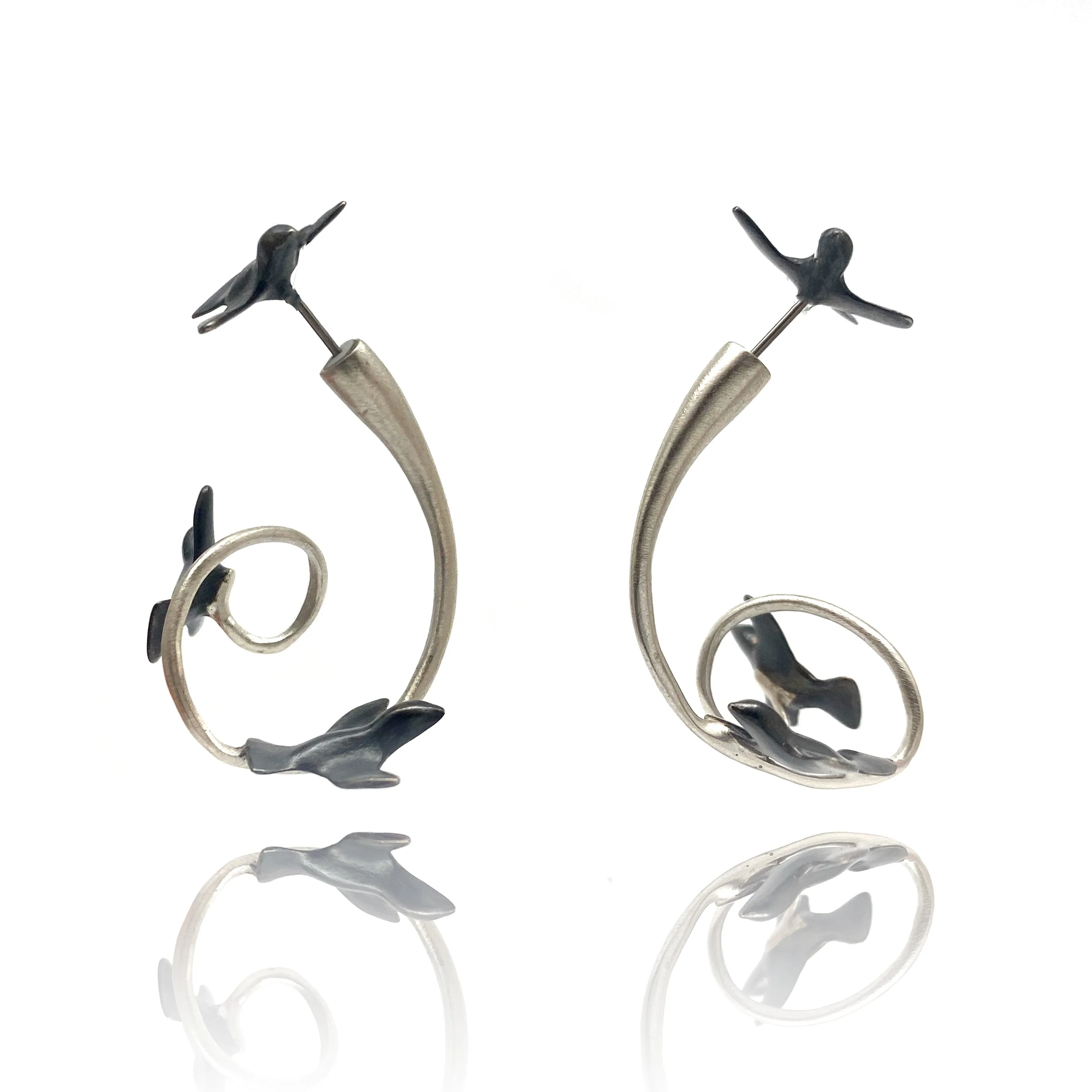 Sterling Silver Bird Jacket Earrings