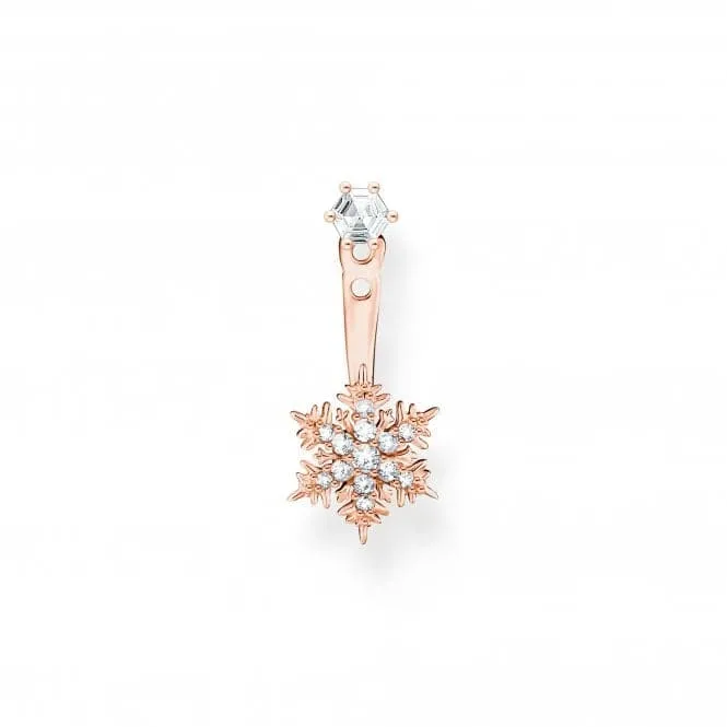 Sterling Silver Rose Gold Plated Snowflake With White Stones Single Earring H2255-416-14