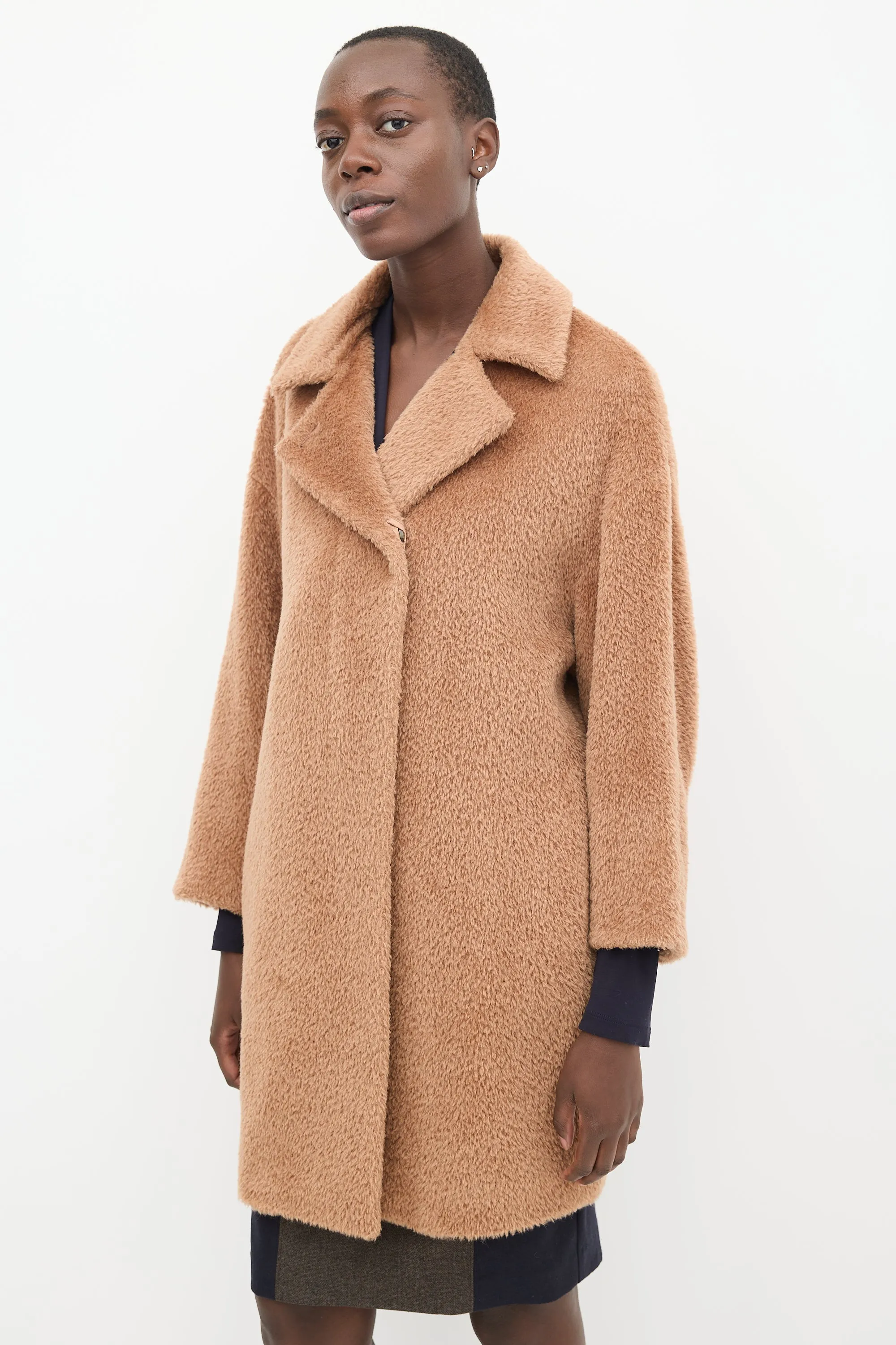 Studio Brown Wool Mid Length Teddy Coat