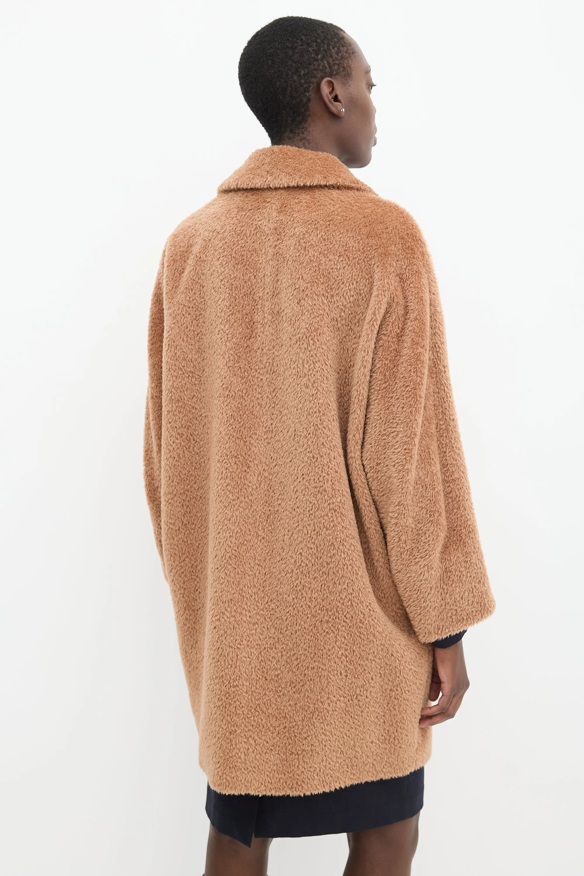 Studio Brown Wool Mid Length Teddy Coat