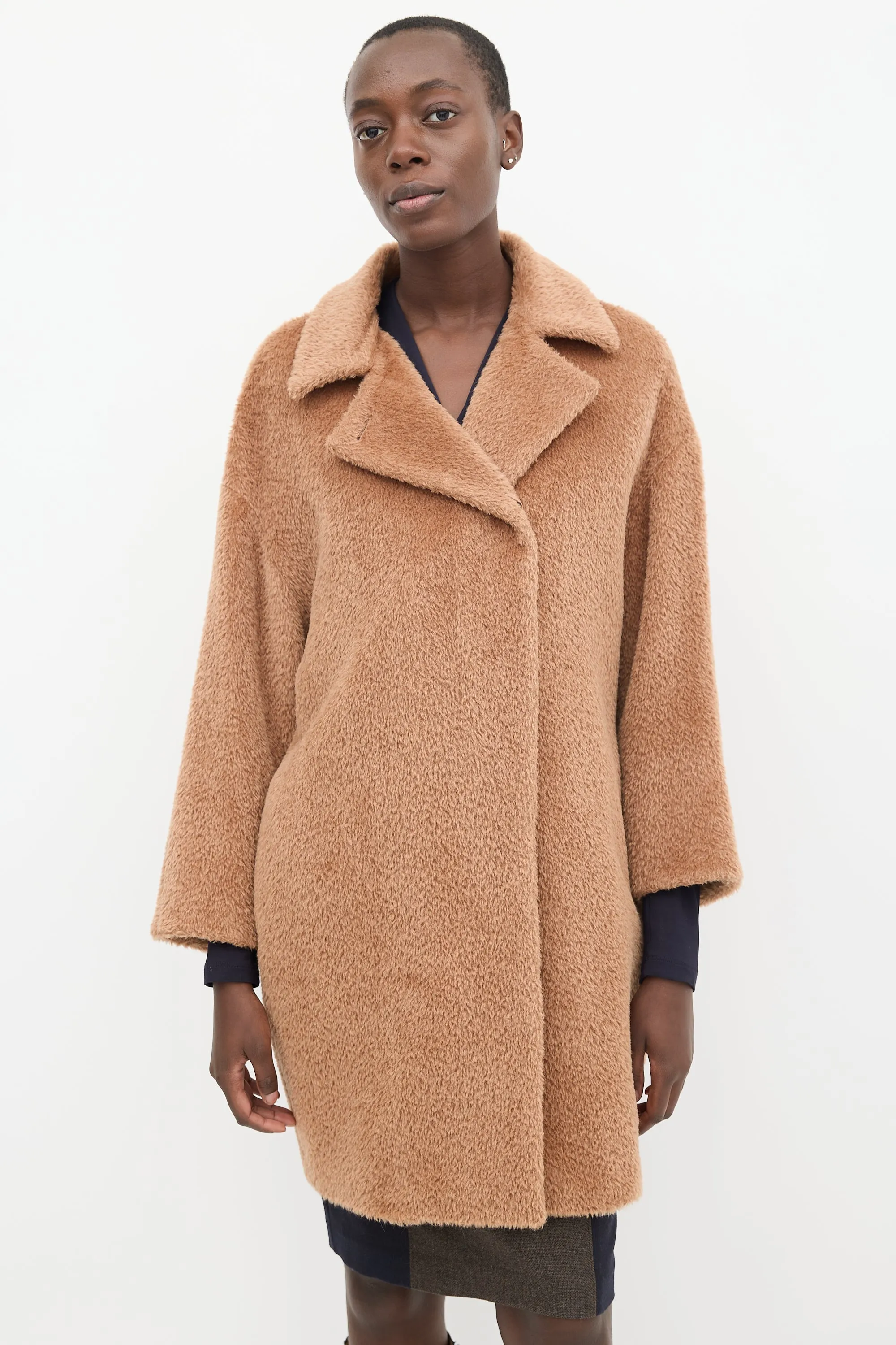 Studio Brown Wool Mid Length Teddy Coat