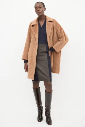 Studio Brown Wool Mid Length Teddy Coat