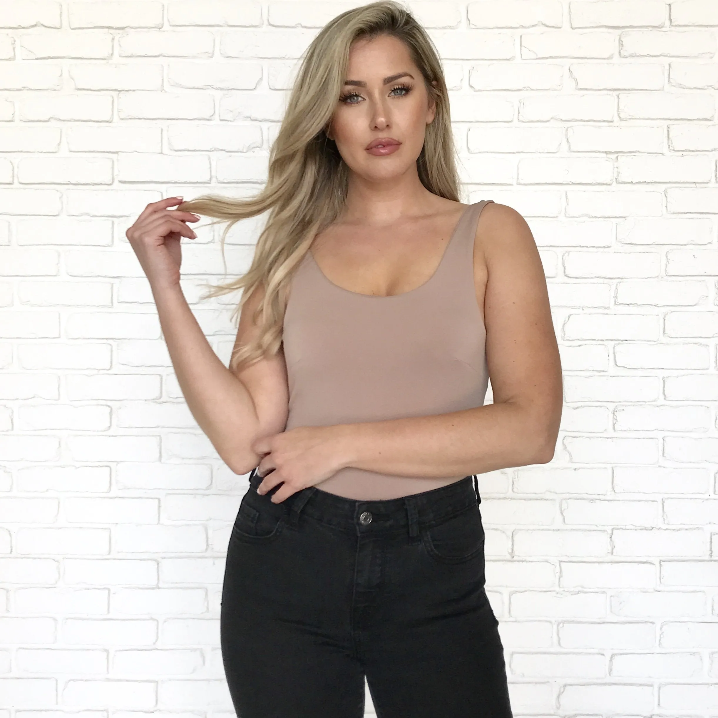 Tatia Scoop Back Bodysuit in Tan