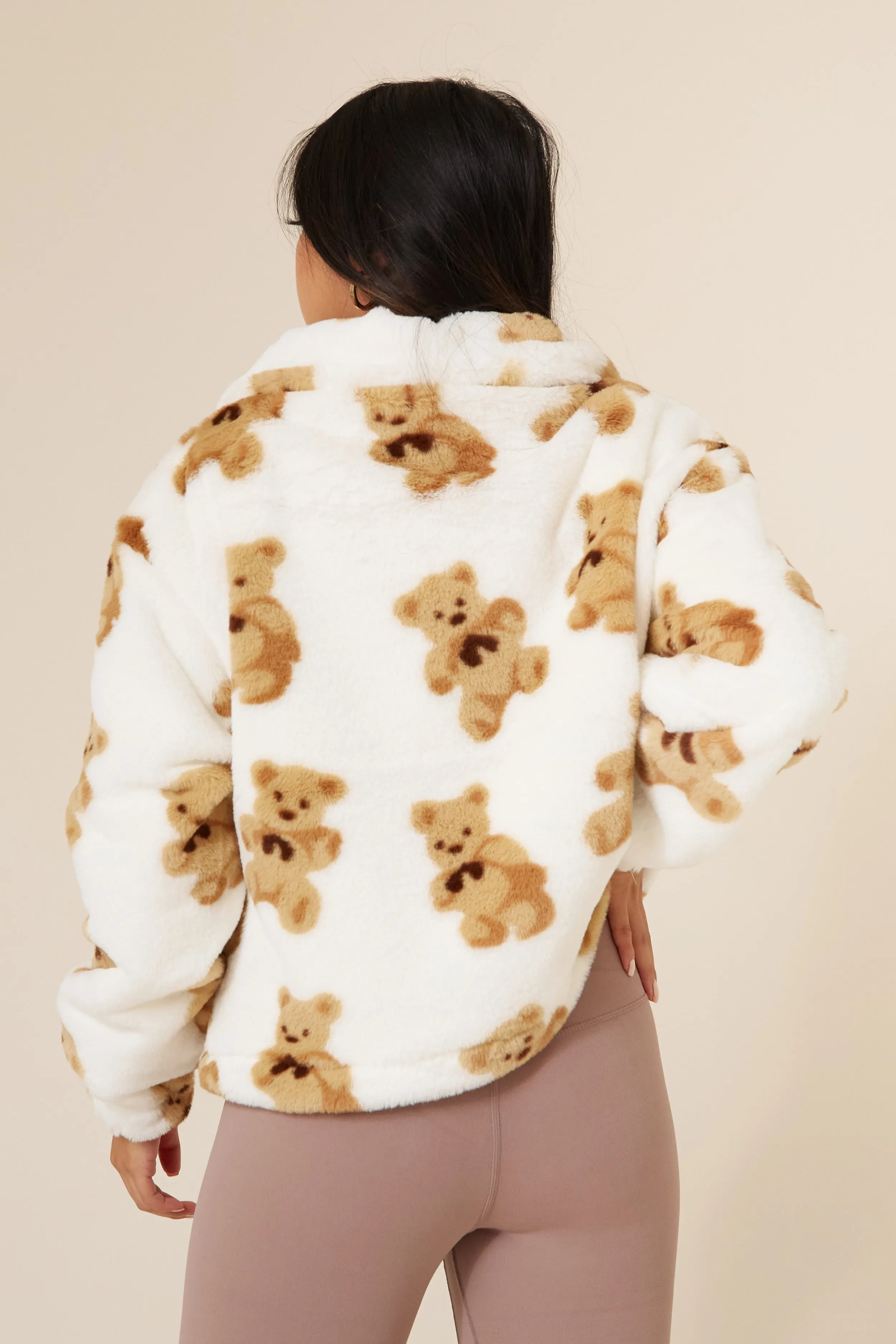 Teddy Bear Print Plush Jacket