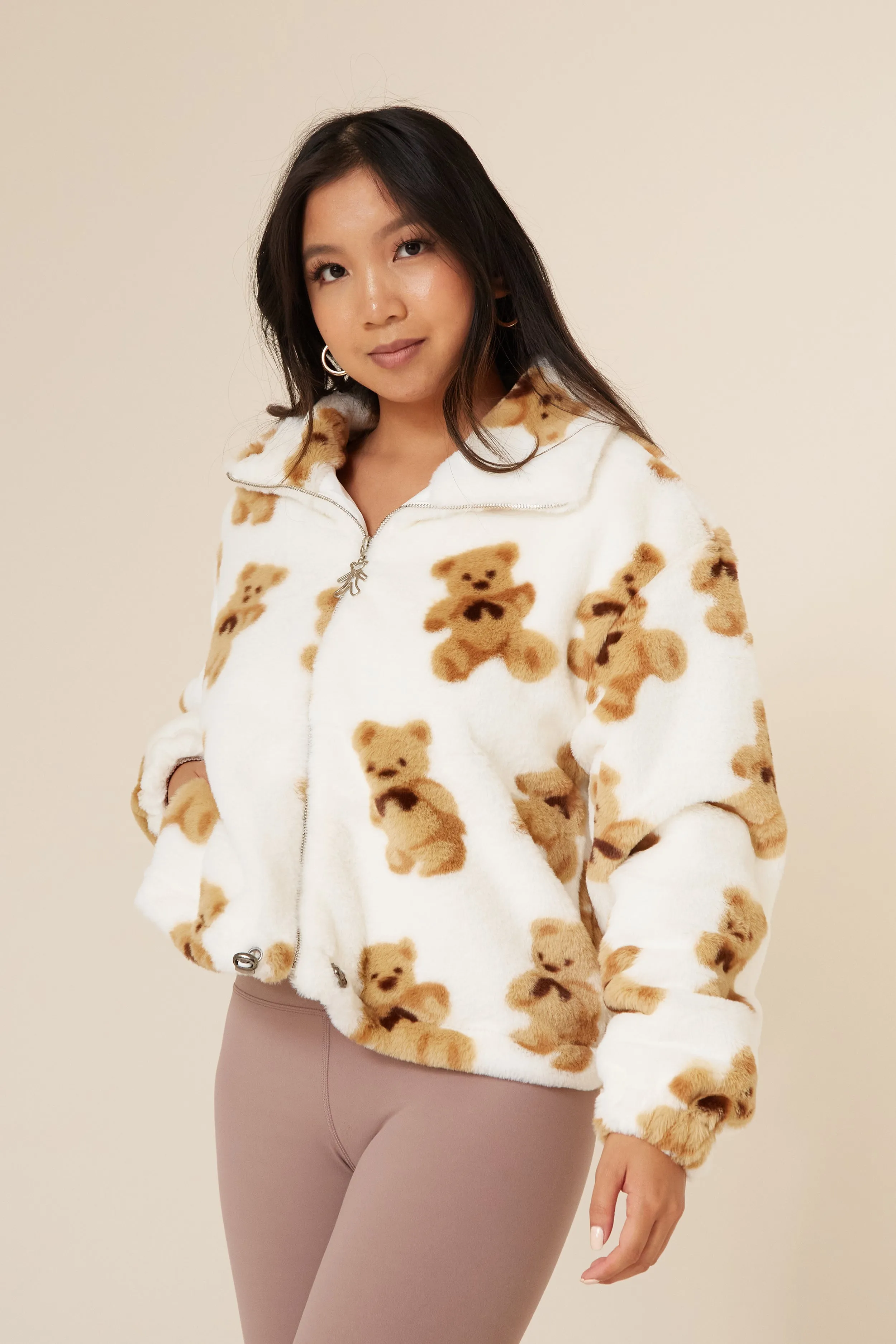 Teddy Bear Print Plush Jacket