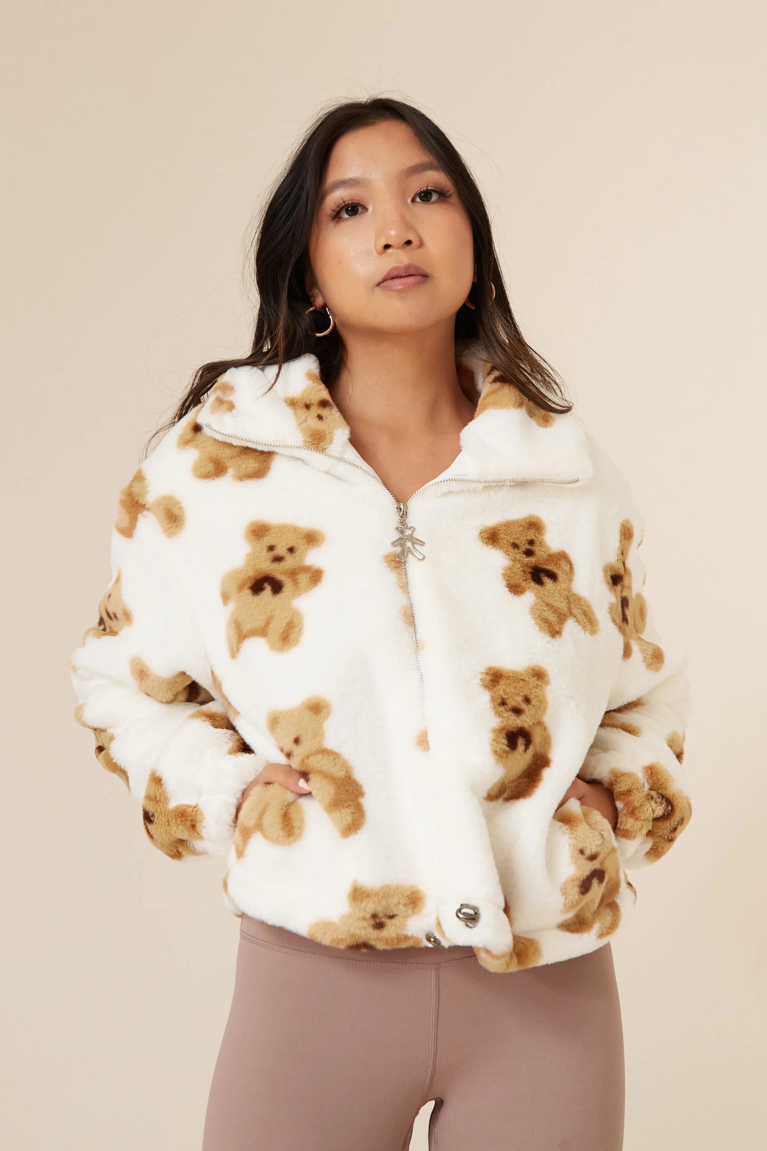 Teddy Bear Print Plush Jacket