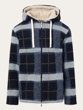 Teddy reversible zip hood jacket - blue check