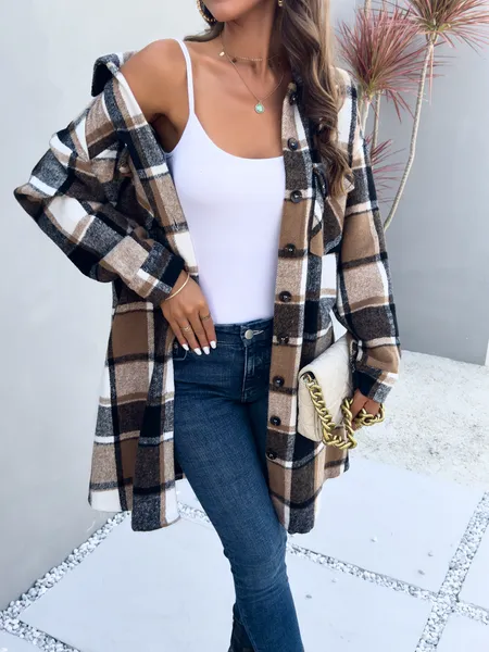 TEEK - Plaid Cardigan Shirt Jacket