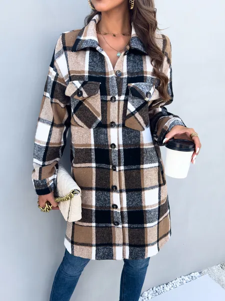 TEEK - Plaid Cardigan Shirt Jacket