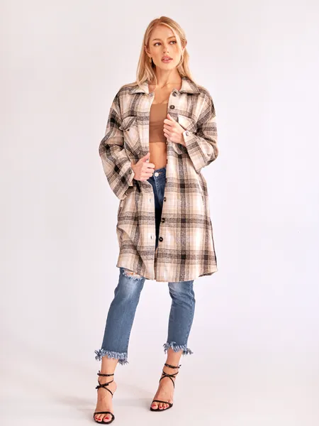 TEEK - Plaid Cardigan Shirt Jacket