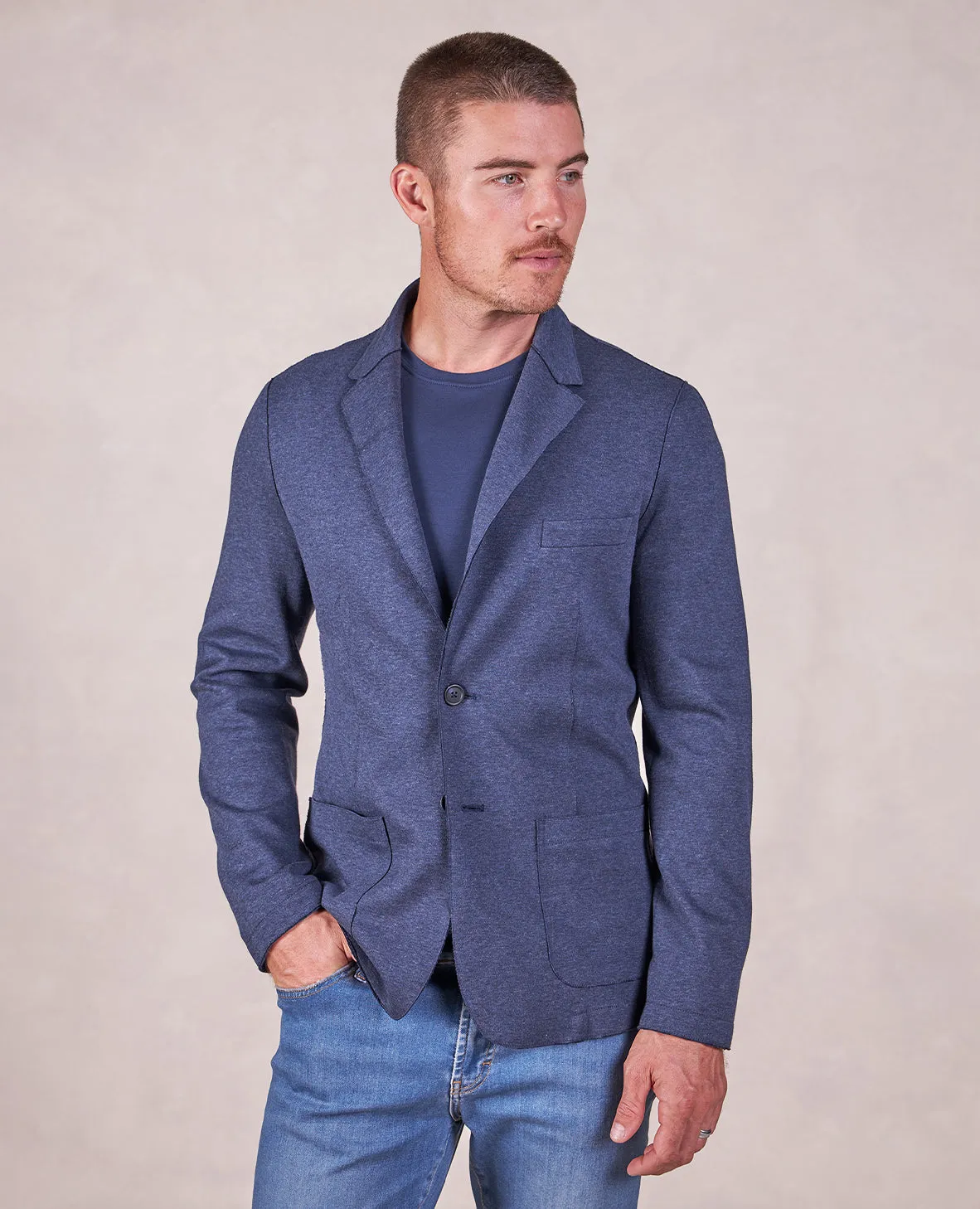 The Luca - Jersey Knit Soft Jacket - Navy Heather