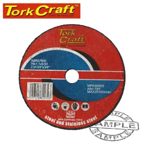 TORK CRAFT ABRASIVE CUTTING WHEEL FOR STEEL 76 X 1.1 X 9.53 ABR07600