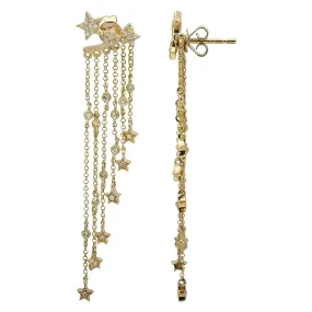 Triple Pave Star Studs with Removable Tassel Charm Earring Back