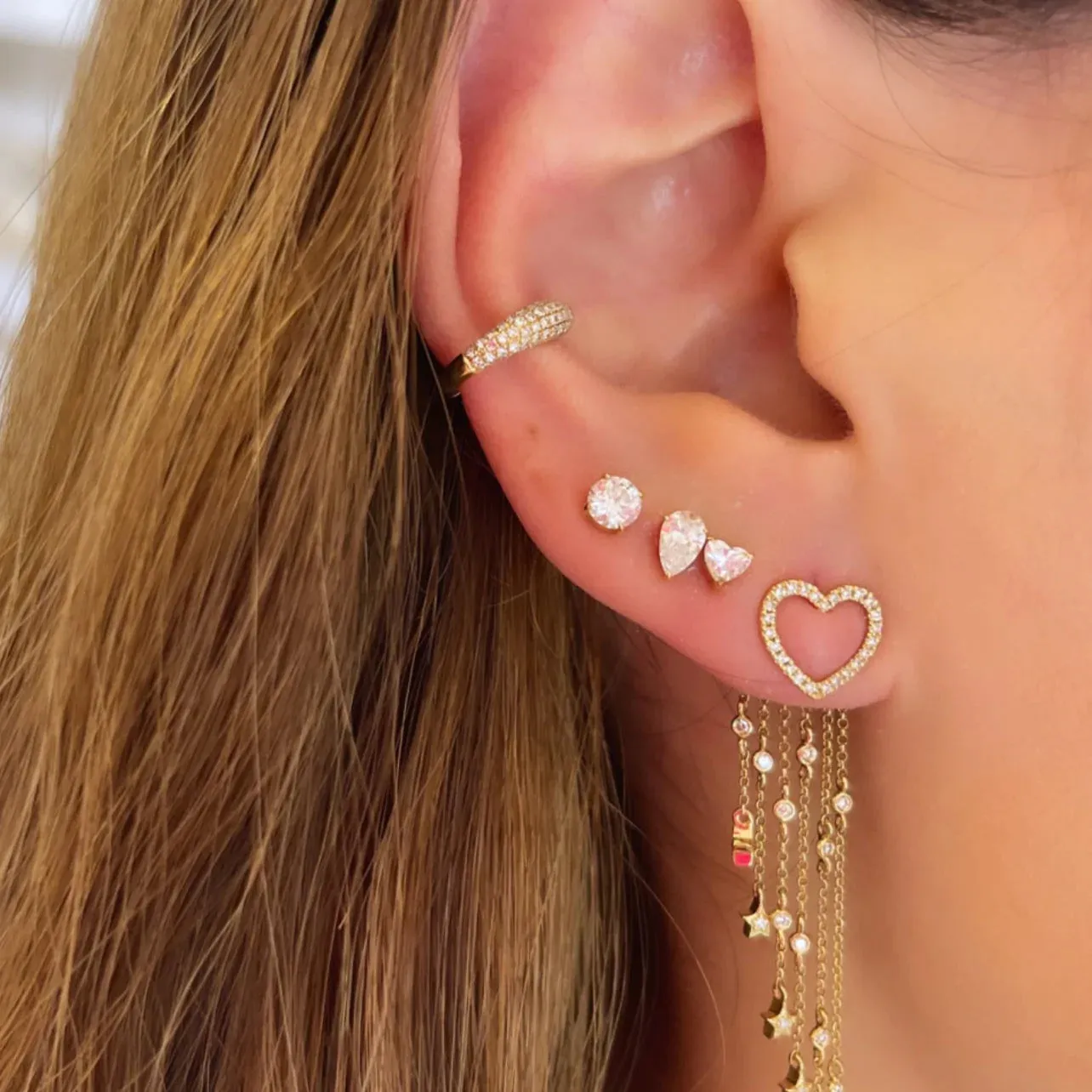 Triple Pave Star Studs with Removable Tassel Charm Earring Back