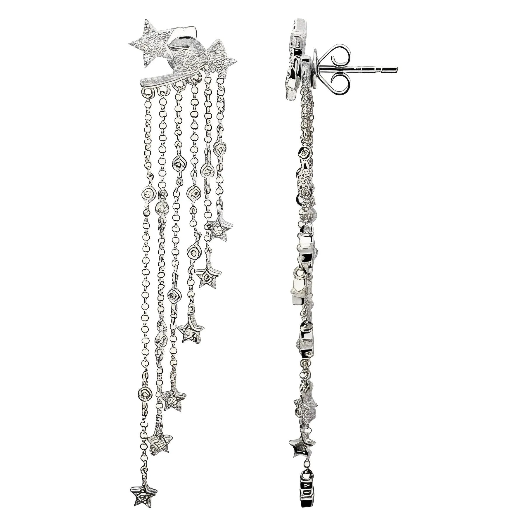 Triple Pave Star Studs with Removable Tassel Charm Earring Back