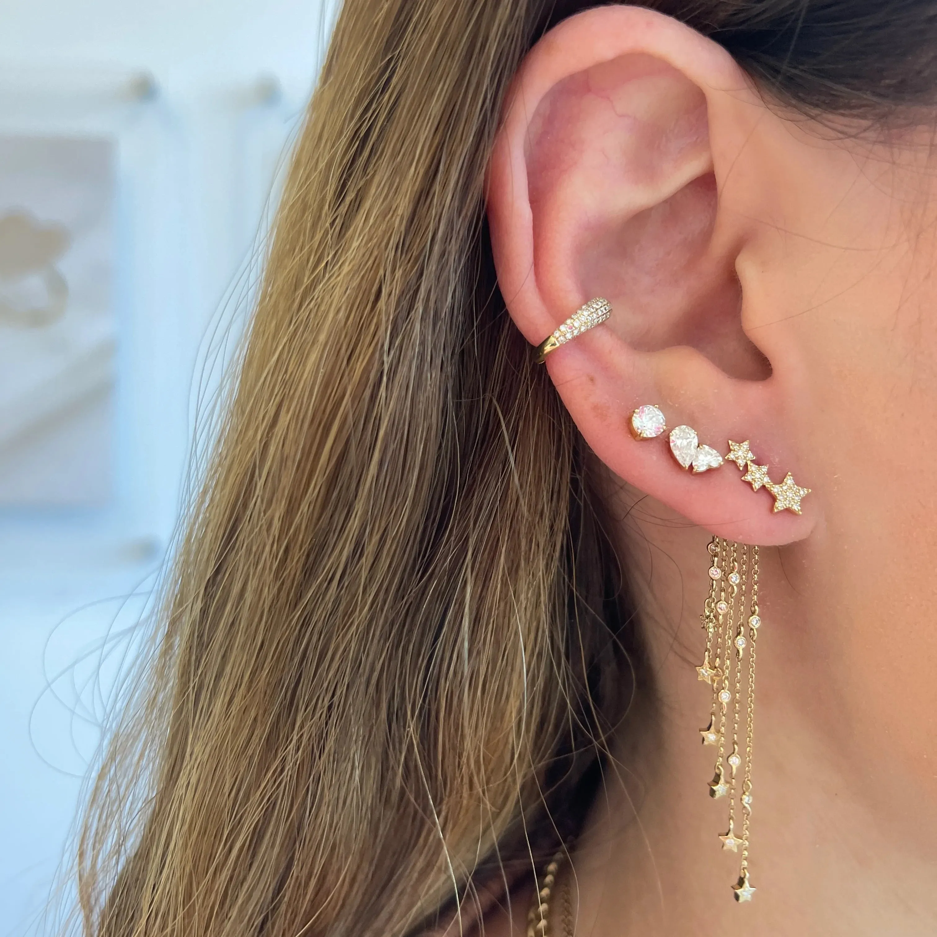 Triple Pave Star Studs with Removable Tassel Charm Earring Back