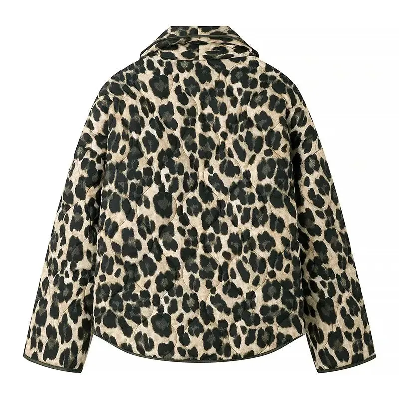 Wenkouban-Winter outfits Christmas Black Friday Shawl Collar Pocket Leopard Print Short Quilted Coat