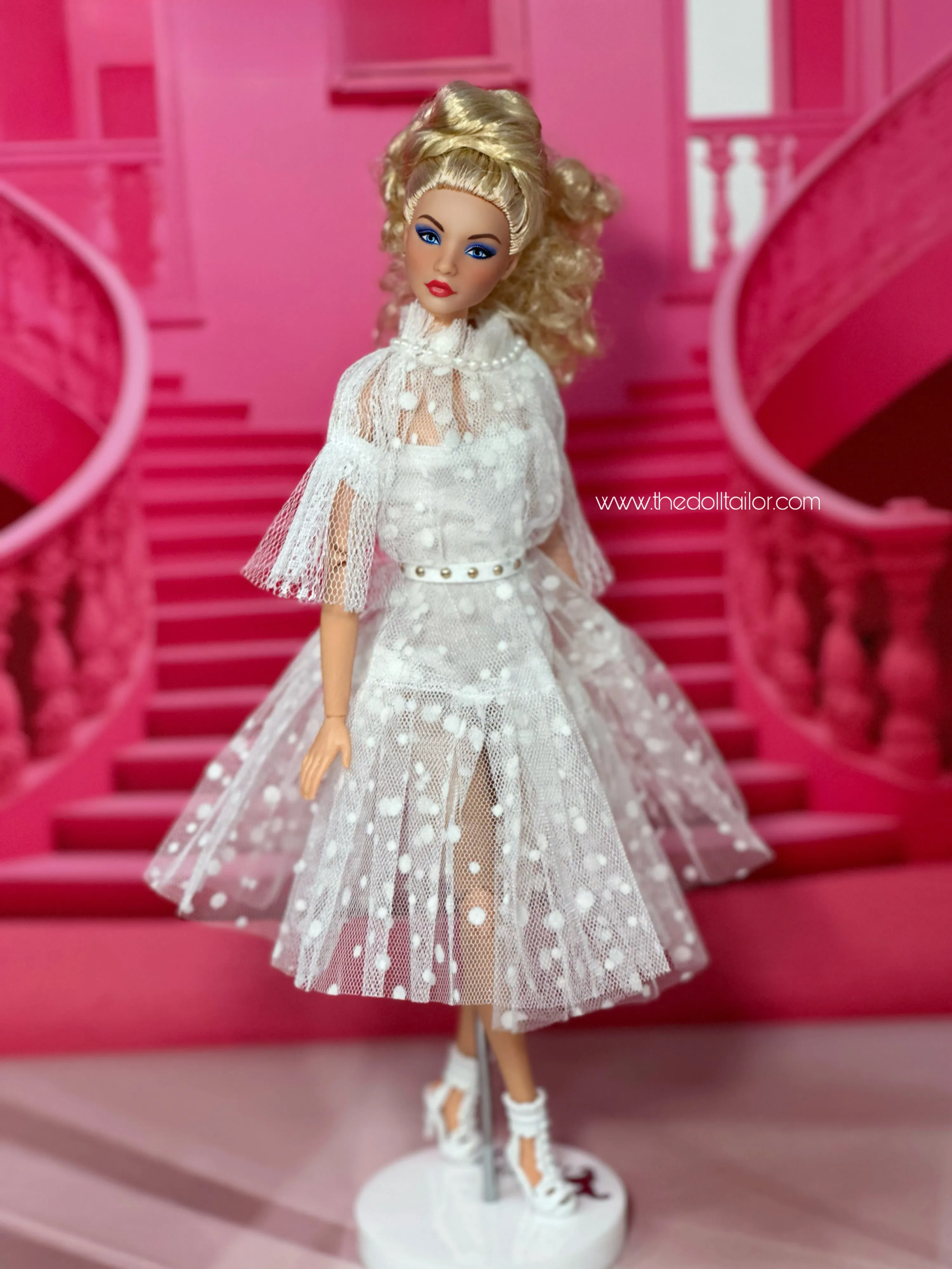 White tulle dress for barbie doll