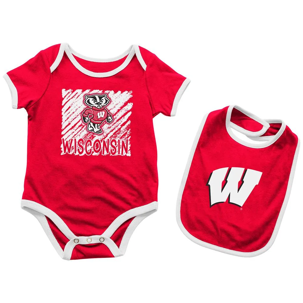 Wisconsin Badgers INFANT BABY One Piece Bodysuit Outfit & Bib Set