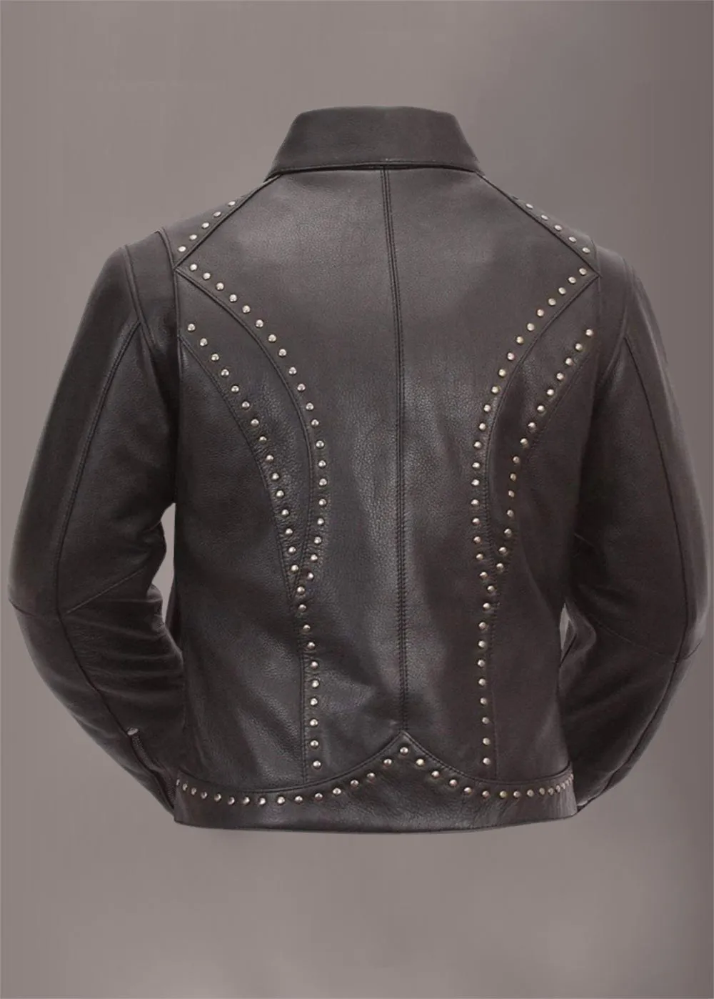 Women's Black Leather Moto Jacket with Studs