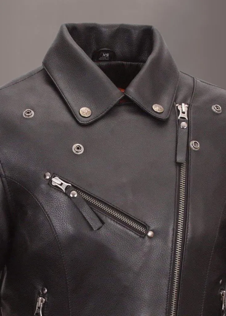 Women's Black Leather Moto Jacket with Studs