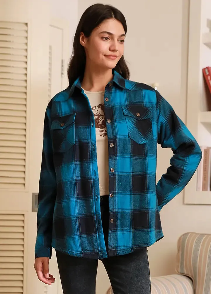 Women's Sherpa Lined Flannel Shirt Jacket,Button Down Flannel Shacket