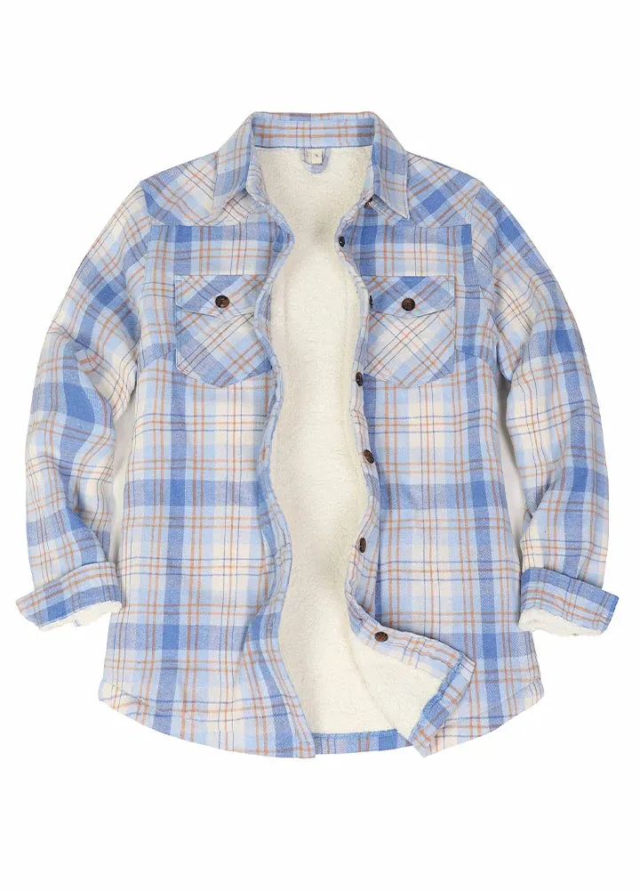 Women's Sherpa Lined Flannel Shirt Jacket,Button Down Flannel Shacket