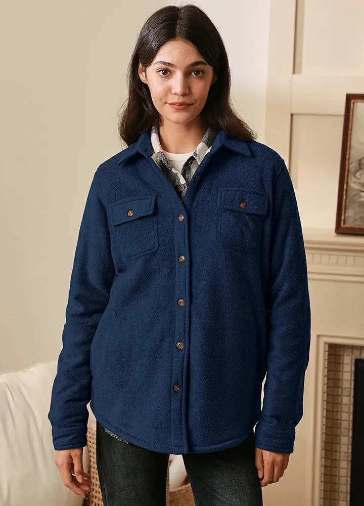 Women's Sherpa Lined Warm Shirt Jacket Button Up Winter Fleece Shirt