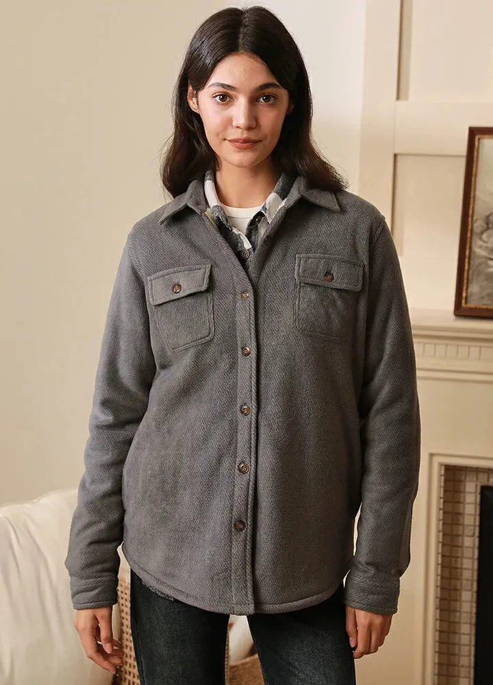 Women's Sherpa Lined Warm Shirt Jacket Button Up Winter Fleece Shirt