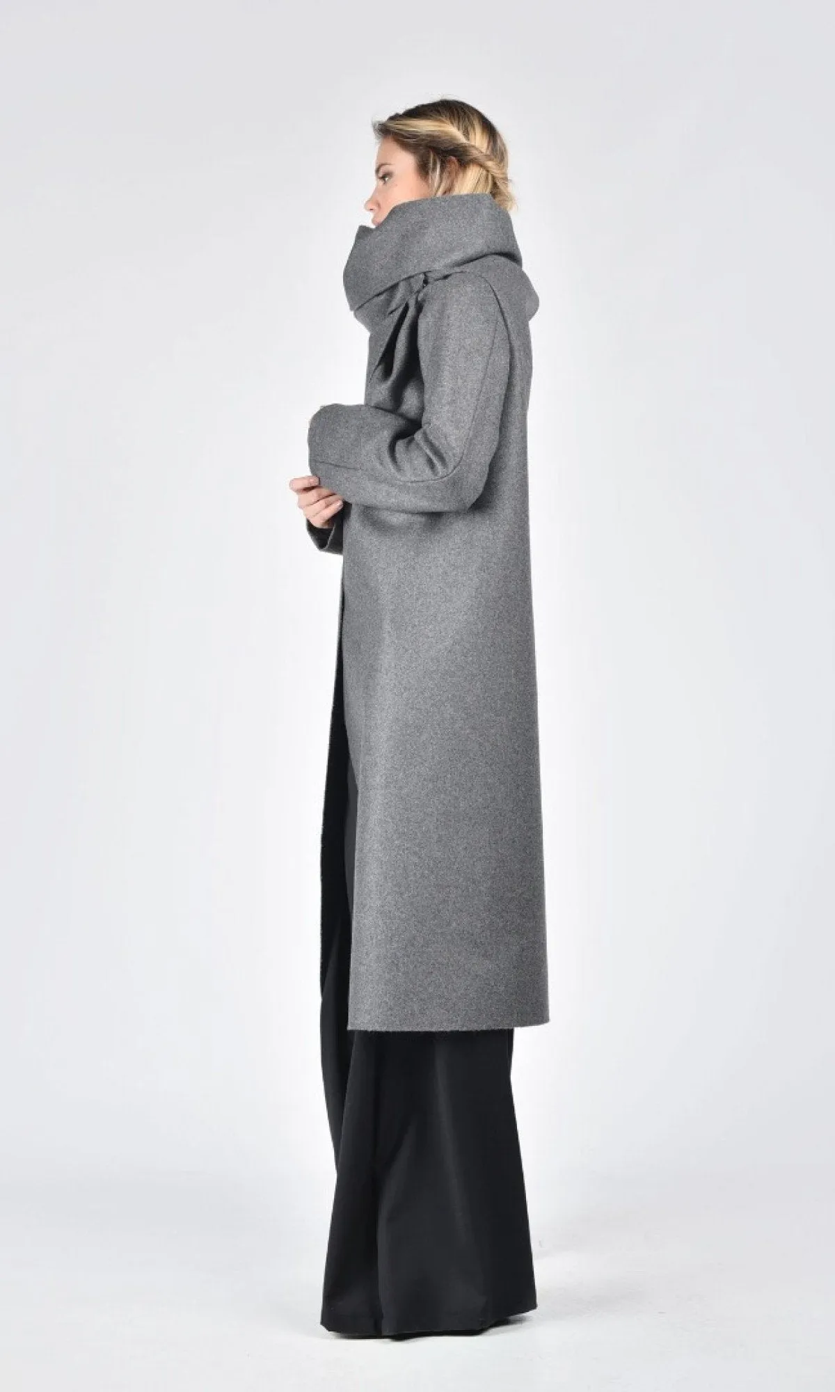 Wool Felt Coat with High Collar