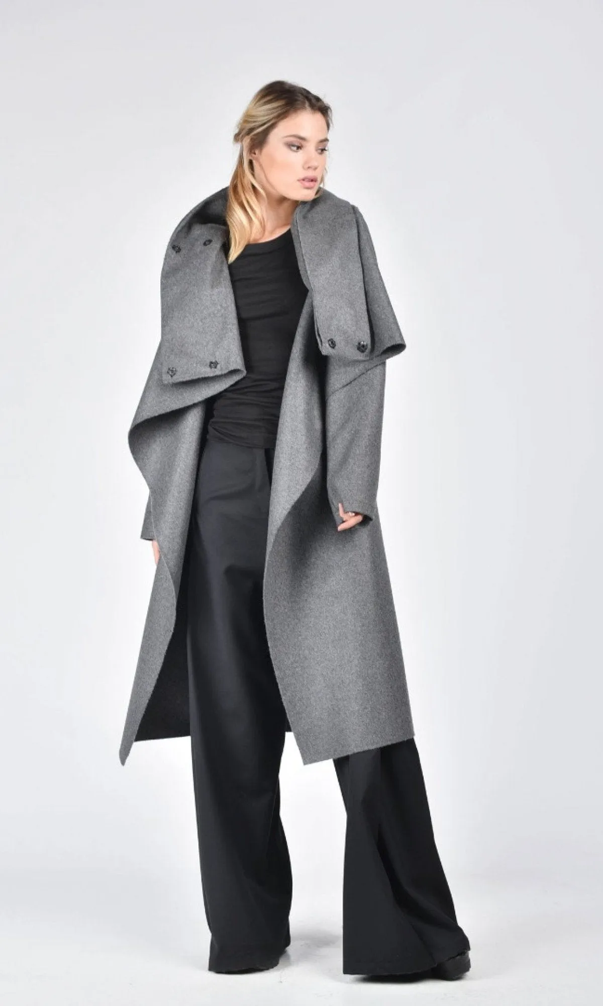 Wool Felt Coat with High Collar