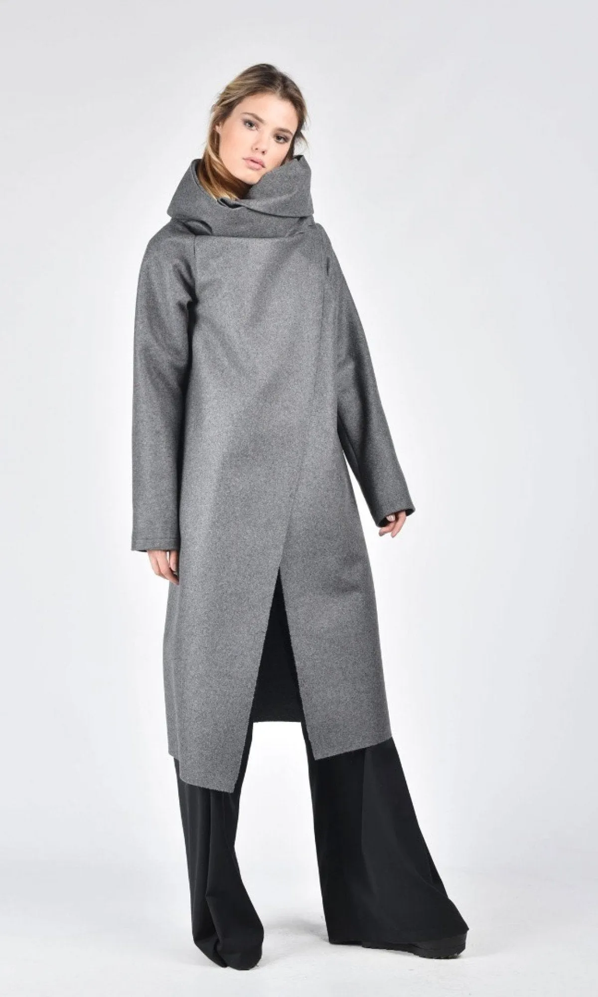 Wool Felt Coat with High Collar