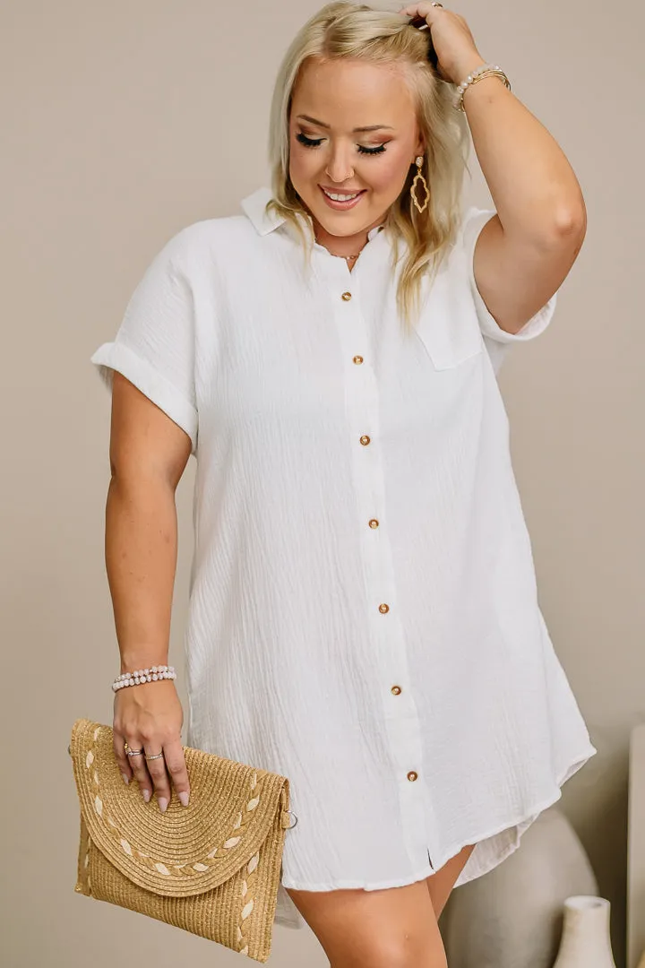 Yes I Can Textured Button Down Dress | White