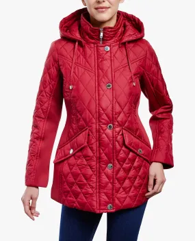 ZIP FRONT HOODED QUILTED JACKET