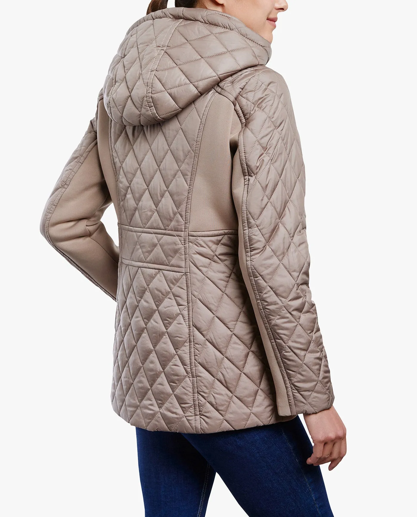 ZIP FRONT HOODED QUILTED JACKET