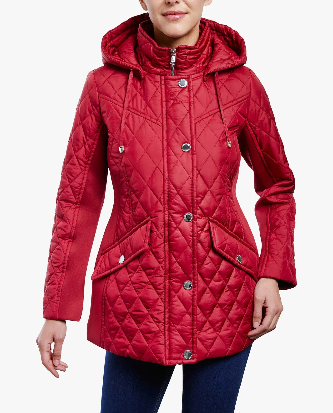 ZIP FRONT HOODED QUILTED JACKET