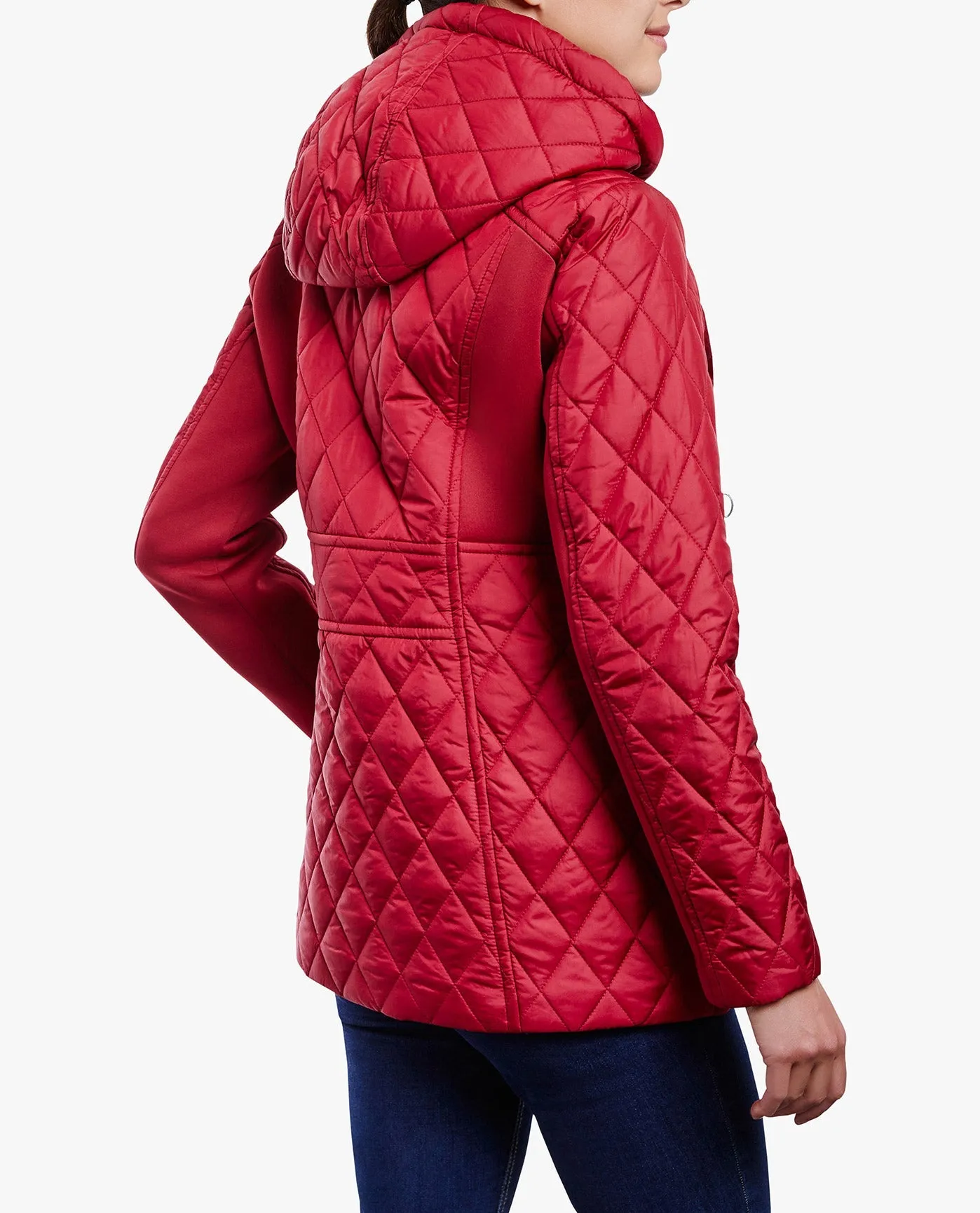 ZIP FRONT HOODED QUILTED JACKET